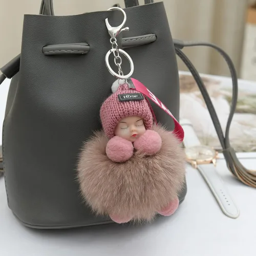 Vista 2 de Llaveros de muñeca mullidos para dormir, gorro de punto, multicolor, accesorios para mujeres y hombres