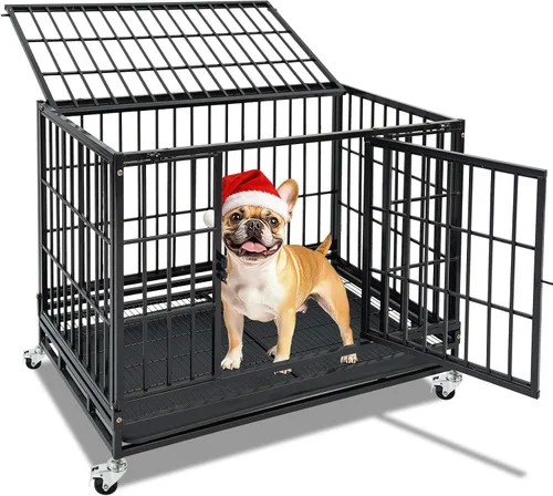 Vista 16 de Jaula apilable de 47 pulgadas para perros grandes de alta ansiedad, jaula indestructible a prueba de escapes para interiores con doble puerta