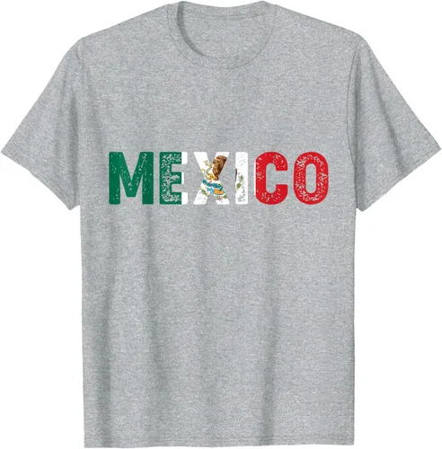 Vista 6 de Camiseta con texto en inglés «Mexico Vintage Letras» como bandera mexicana, Negro