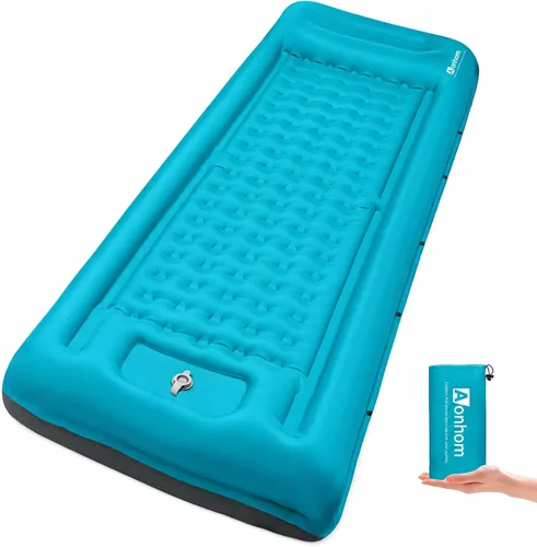 Vista 11 de Colchoneta inflable ultraligera de 5 pulgadas con almohada, bomba de pie incorporada, almohadillas de dormir inflables compactas para acampar