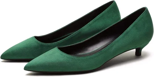 Vista 2 de Zapatos de tacón de gatito para mujer, clásicos, cerrados, puntiagudos, de 2 pulgadas, sin cordones, formal, para oficina, trabajo, boda, zapatos