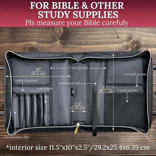 Vista 4 de DEHITE Bible Bags for Women - Leather Bible Carrying Case - Pen Slots - Zippered Pocket - Premium PU Leather