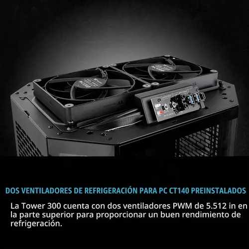 Vista 6 de Thermaltake Carcasa micro ATX negra Tower 300; ventilador CT de 0.079 x 5.512 in incluido; soporta radiador de hasta 16.535 in; kit de soporte