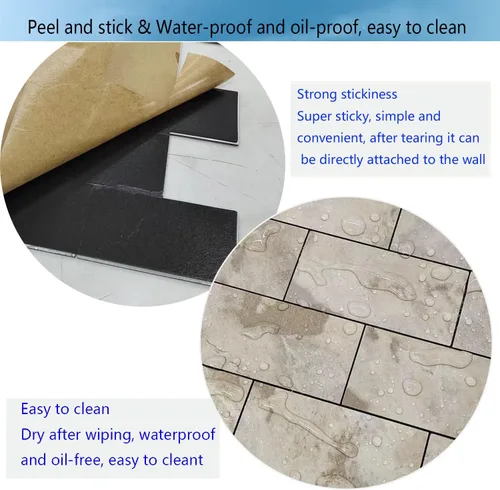 Vista 5 de Azulejos de metro de PVC para despegar y pegar, calcomanías de suelo con textura de mármol de alta gama, azulejos de pared autoadhesivos