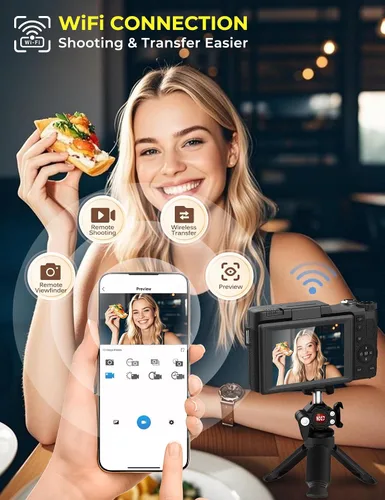 Vista 3 de Cámara digital de 5K con WiFi de 64MP con enfoque automático, cámara de vlogging Full HD para YouTube, cámara de punto y disparo con pantalla