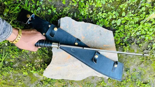 Vista 3 de Machete Jungle de 18 pulgadas, hoja de acero de alto carbono de espiga completa, agua de equilibrio templado con mango de palisandro y envoltura