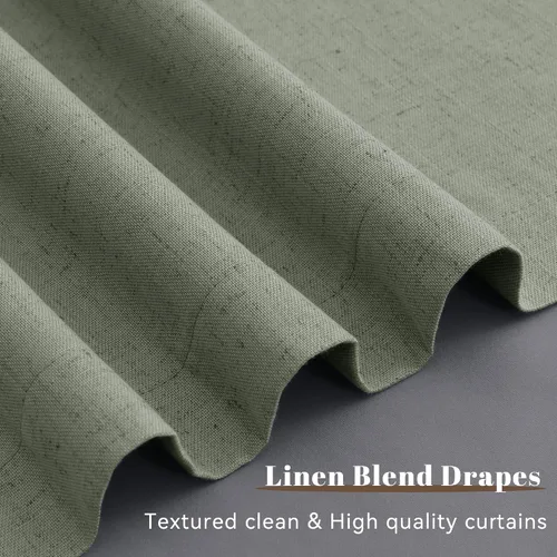Vista 54 de Guken Cortinas opacas de lino, 2 paneles rústicos, elegantes, 100% opacas, con aislamiento térmico, banda de ganchos y trabilla trasera, 52 x 84