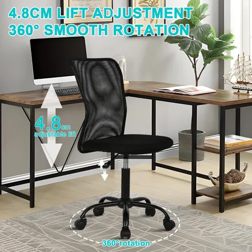 Vista 6 de Silla de oficina sin brazos, silla de oficina ergonómica de malla con respaldo alto con soporte lumbar, sillas de computadora, silla con ruedas