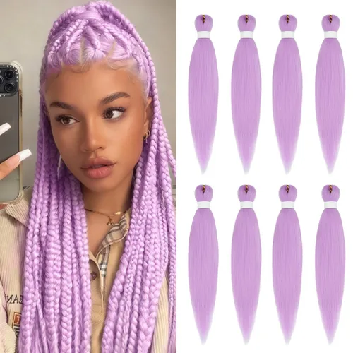 Vista 40 de 8 paquetes de extensiones preestiradas - 16 pulgadas de cabello trenzado premium, 55G/paquete, sin picazón, fijación en agua caliente, textura Perm
