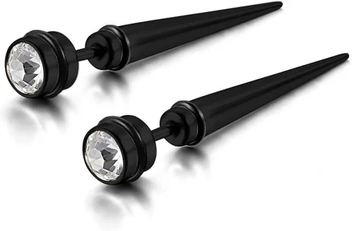 Vista 4 de Flongo 6 aretes de tuerca de acero inoxidable con punta de imitación de tornillo para hombre, aretes de punta de San Valentín para hombres