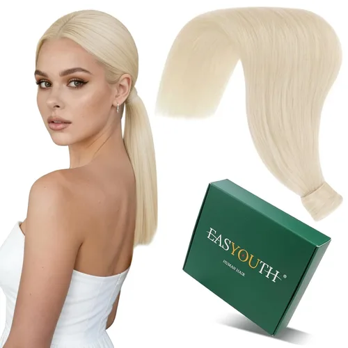 Vista 13 de Easyouth Extensión de cola de caballo de cabello humano, negro azabache, 12 pulgadas, 2.47 oz, extensiones de cola de caballo, extensiones de cola