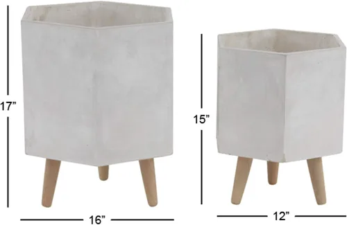 Vista 9 de CosmoLiving by Cosmopolitan - Maceta geométrica de óxido de magnesio para interiores y exteriores, maceta hexagonal grande con patas de madera