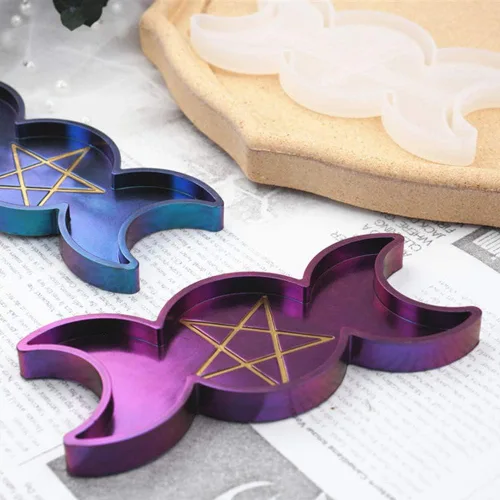 Vista 3 de Molde de resina de silicona con forma de estrella y luna, molde de fundición de resina epoxi, soporte para velas, plato de almacenamiento de joyas