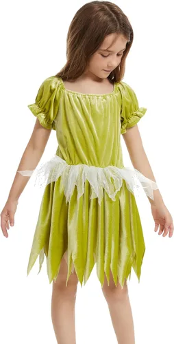 Vista 6 de WXCTEAM Disfraz de cuento de hadas para niñas, vestido de hoja de hada, traje de cosplay Pixie