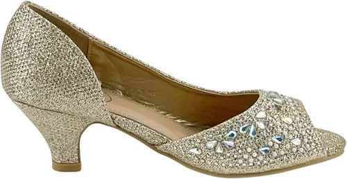 Vista 4 de Fifty Tops Tacones de gatito de moda para niñas, zapatos de vestir con diamantes de imitación brillantes para niños, sandalias de tacón bajo