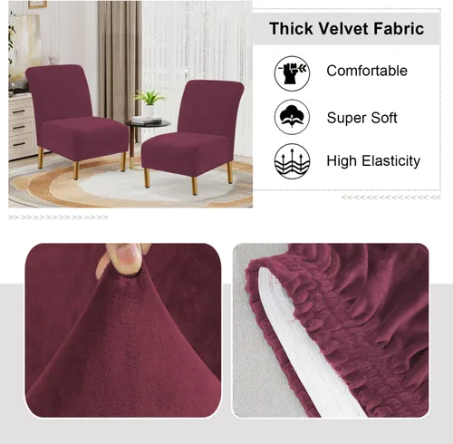 Vista 3 de Fundas decorativas de terciopelo para sillas sin brazos, de alta elasticidad, protector de muebles extraíble para sala de estar, comedor, hotel