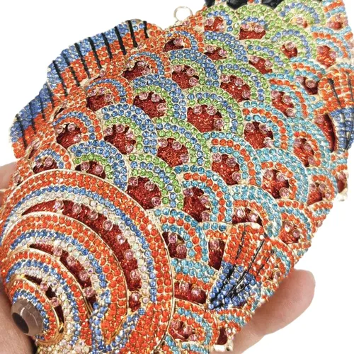 Vista 4 de Boutique De FGG Bolsos de mano con diamantes de imitación de pescado para mujer, bolsos formales de noche, bolso de graduación, boda, fiesta, bolsa