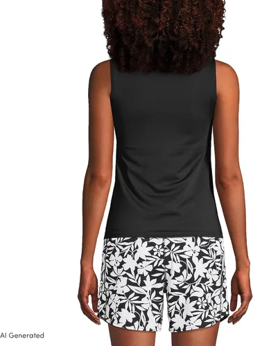 Vista 2 de Lands' End Top de Traje de Baño Tankini Modesto con Cuello Alto UPF 50 para Mujer Negro