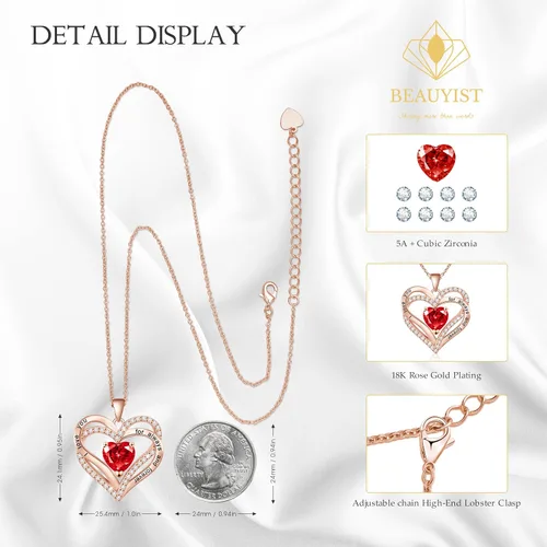 Vista 2 de Beauyist Birthstone Necklaces for Women & Girls, Love Heart Pendant Necklace Chains Jewelry Gifts, 5A Zirconia I Love You Necklace, Anniversary
