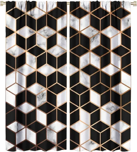 Vista 83 de Cortinas abstractas de mármol de lujo de lujo azul marino dorado a rayas con patrón de mármol estampado para dormitorio, sala de estar, cortinas