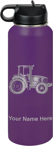 Vista 57 de LaserGram Botella de agua personalizada, tractor agrícola, acero inoxidable de doble pared aislada al vacío con popote superior, regalo grabado