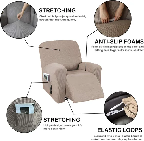 Vista 2 de Funda para silla reclinable, mezcla de poliéster, suave, para sofá, fundas protectoras elásticas con parte inferior elástica, tela tejida jacquard