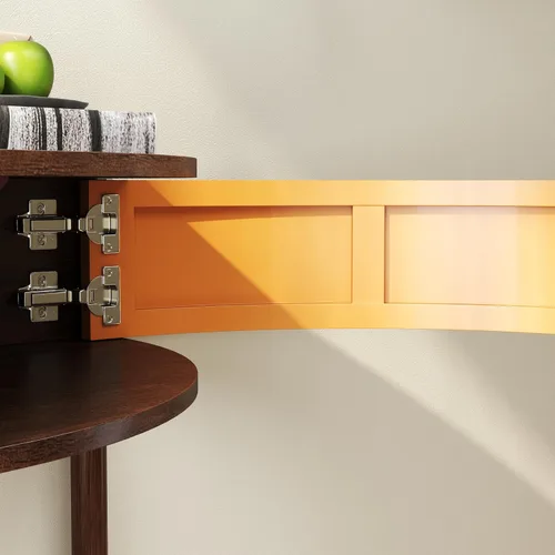Vista 13 de Knocbel Mesa consola Half Moon con puerta con patrón de ondas, mesa auxiliar de sofá semicírculo con 2 cajones de almacenamiento y estante inferior