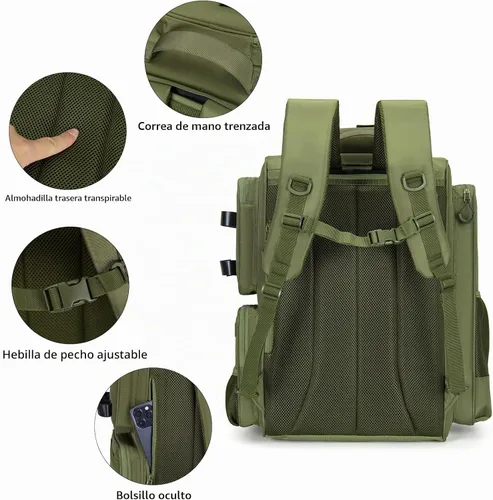 Vista 3 de WANOON Mochila de pesca, bolsa de aparejos, con cajas de aparejos. Bolsa de pesca grande, materiales fuertes