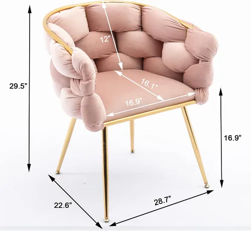 Vista 3 de Juego de 2 sillas simples de terciopelo de lujo, silla de acento moderna, taburete de tocador para dormitorio, hogar, mesa de manicura (rosa)