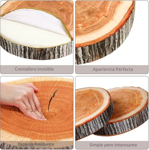 Vista 4 de 2 cojines redondos decorativos de madera para suelo, emulación