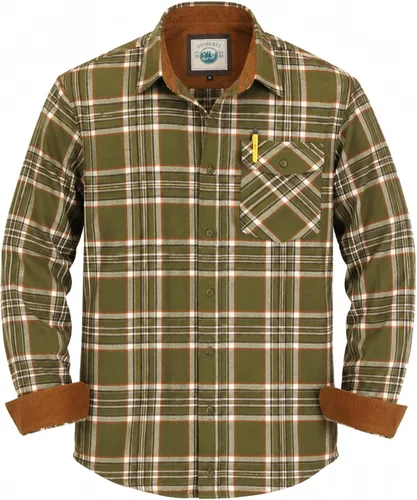Vista 52 de Gioberti - Camisa a cuadros de franela cepillada de 100% algodón para hombre con contraste de pana Carbón vegetal