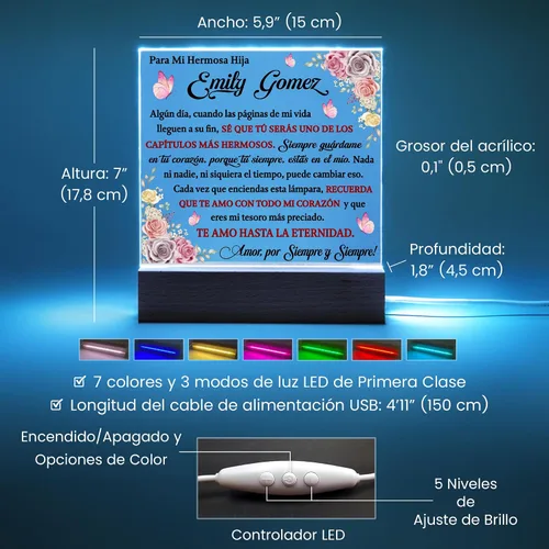 Vista 5 de Lampara De Amor Eterno Para Mi Hija En Español, Placa Personalizada De Graduación, Regalo De Graduación Para Mi Hija, Regalos De Graduación 2025