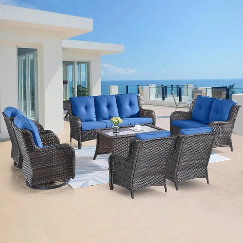 Vista 89 de Belord Mesa auxiliar pequeña para exteriores, mesa de mimbre de vidrio templado, mesa de centro impermeable para patio, mesa auxiliar de ratán