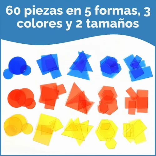 Vista 3 de edxeducation Bloques de atributos transparentes, juego de 60 minitarras, formas coloridas de plástico, accesorio de caja de luz, juego sensorial