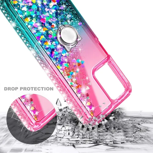 Vista 6 de NZND Diseñada para Motorola Moto G Power 5G 2023, bonita funda con purpurina líquida flotante con protector de pantalla de vidrio templado, soporte