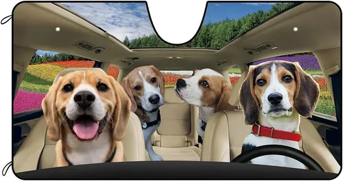Vista 23 de Parasol para parabrisas delantero de automóvil para perro, caniche de almendra, hermosas flores, decoración para vehículo, reflector de rayos UV