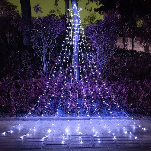 Vista 12 de Decoración al aire libre para Navidad (nueva), 320 luces LED colgantes centelleantes en forma de hadas para decoración de árbol al aire libre