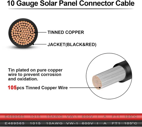 Vista 2 de iGreely Cable conector de panel solar de 2 pies, adaptador SAE de 10 AWG a macho y hembra, cable de extensión fotovoltaica para panel solar
