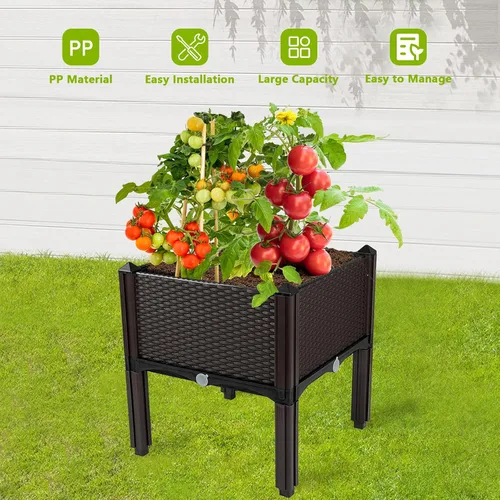 Vista 5 de Jardineras elevadas para plantas al aire libre con patas, jardineras rectangulares elevadas, jardín, patio, balcón, terraza para plantar flores
