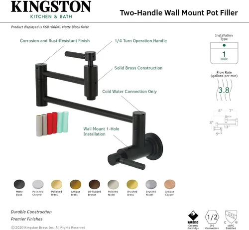 Vista 7 de Kingston Brass KS8100DKL Kaiser - Llenador de ollas, negro mate, 20 x 2,63 x 2,63 pulgadas