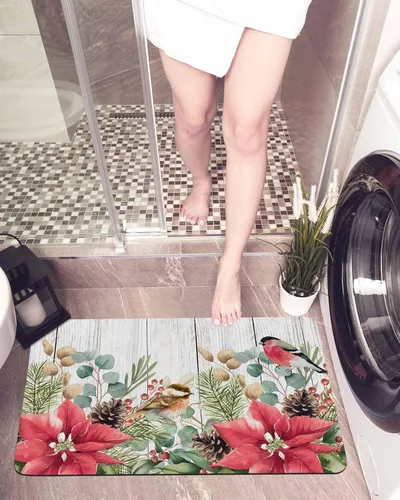 Vista 6 de Tapete de baño de Navidad para bañera, antideslizante, de secado rápido y absorbente, tierra de diatomeas, cocina, ducha, fregadero, lavable, tapete