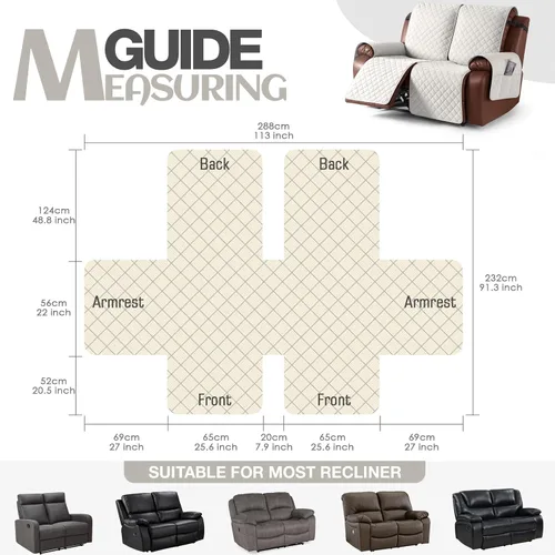 Vista 7 de KinCam Funda impermeable para sofá biplaza reclinable, funda antideslizante para sofá reclinable de 2 asientos, funda de sofá reclinable, protector