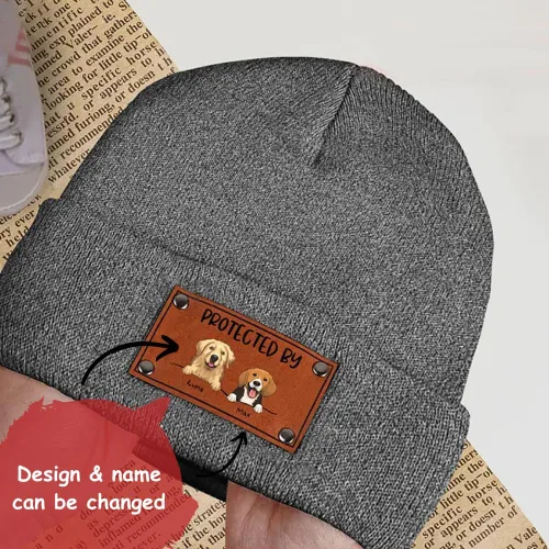 Vista 3 de Gossby Gorro de bebé personalizado con parche de cuero vegano para niño y niña, protegido por - Regalo personalizado para recién nacido, niño