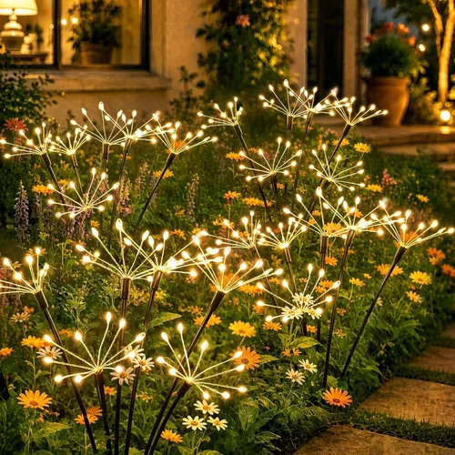Vista 14 de OZS 4 Pack Total 32 Luces LED Solar de Jardín de Hadas al Aire Libre - Luces Solares de Luciérnagas al Aire Libre, Se Balancean con el Viento Blanco