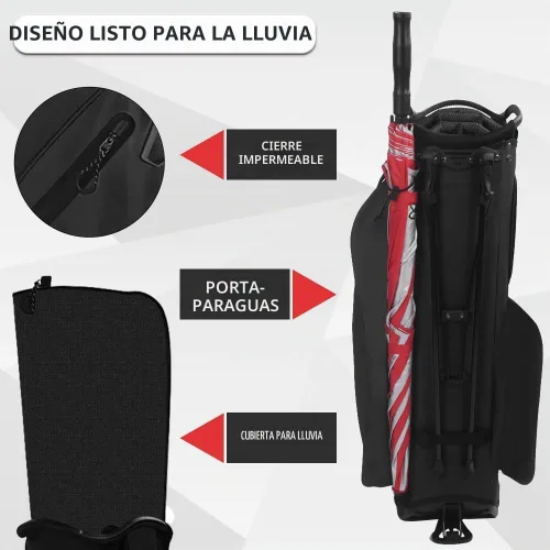 Vista 4 de Bolsa de golf de 14 vías, bolsas de golf ligeras con soporte para hombres y mujeres Negro