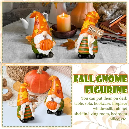 Vista 4 de FairySandy 2 piezas de decoración de gnomos de otoño, mini gnomos de otoño, rayas, decoración de otoño para cosecha, día de Acción de Gracias
