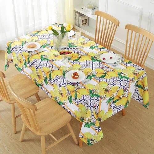 Vista 3 de SASTYBALE Mantel rectangular de limón de verano, resistente a las manchas, patrón geométrico vintage, lavable de poliéster para exteriores