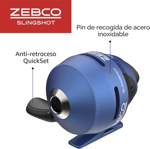 Vista 4 de Zebco Slingshot Spincast carrete y caña de pescar, caña de pescar de 2 piezas, recuperación a mano derecha, pre-recolectado con línea Zebco de 10
