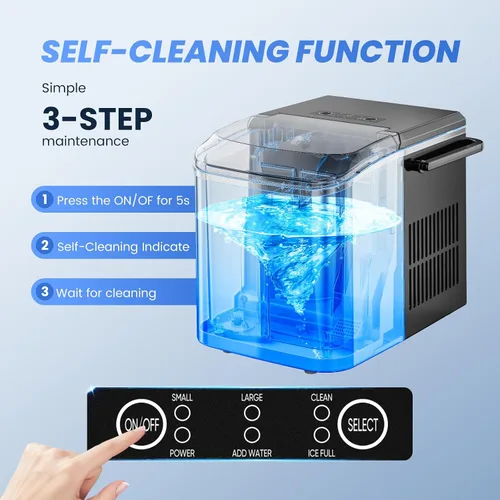 Vista 3 de NEWBULIG Encimera para hacer hielo con asa, máquina de hielo portátil, 9 cubos de hielo en 6 minutos, 26 libras en 24 horas, limpieza automática
