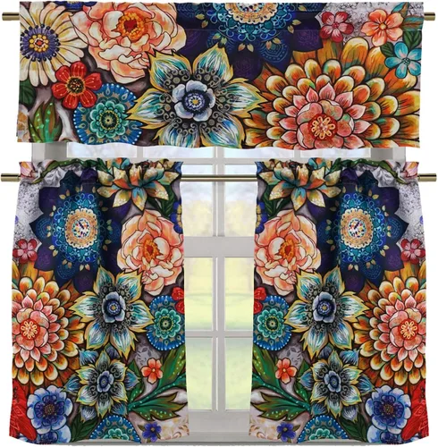 Vista 2 de YoKii Boho Bouquet - Paneles de cortina para ventana